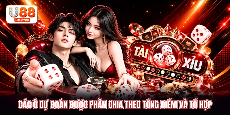 Các ô dự đoán được phân chia theo tổng điểm và tổ hợp